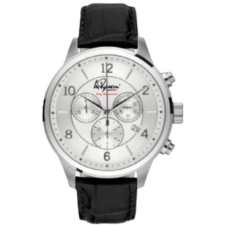 Clay Regazzoni Man Watch 82 Chrono silver black leather
